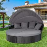 Modern Hotel Outdoor Furniture Patio Rattan Round Flip Top Daybed With Canopy