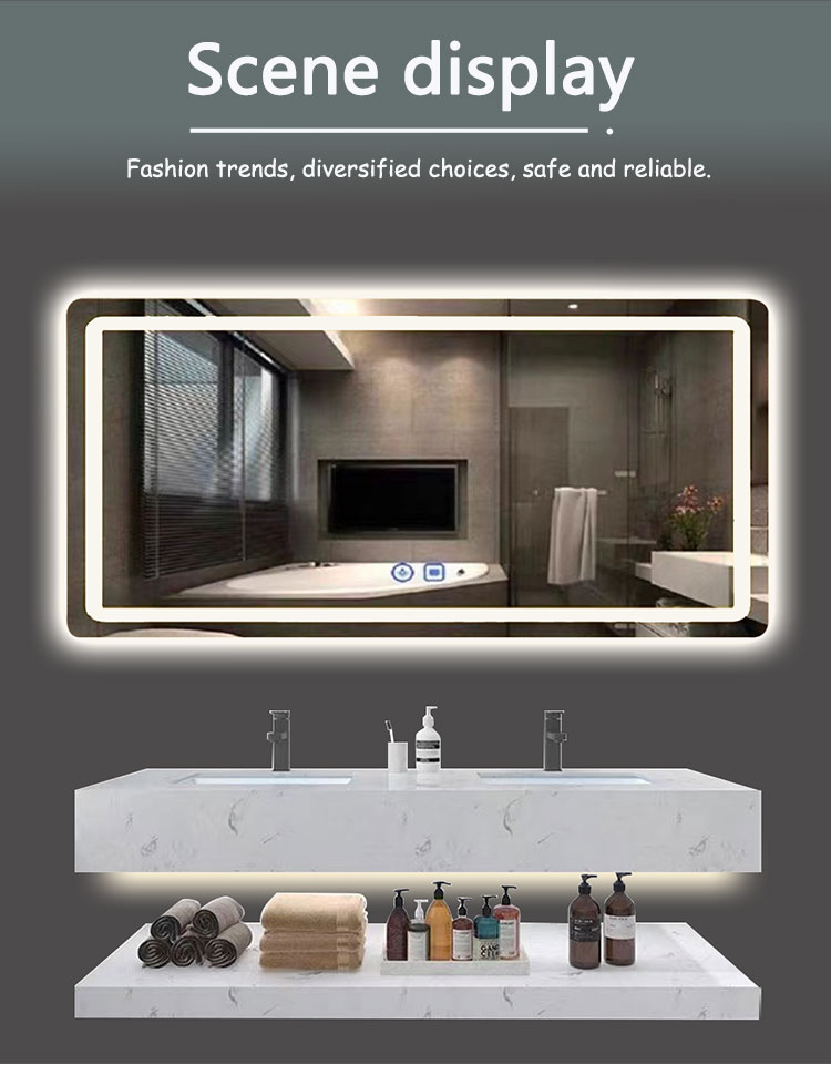 Modern Smart Mirror with High Brightness LED Strip Lights Illuminated and Defogging