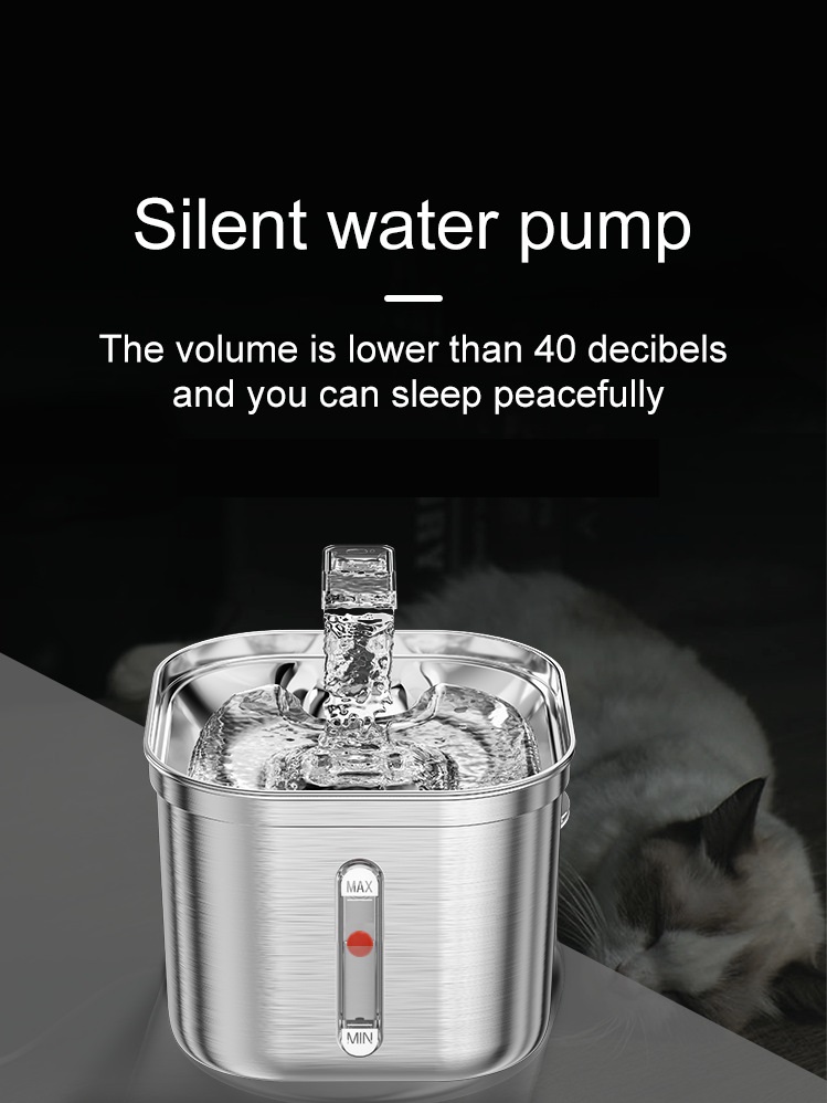 Square 2.2l Stainless Steel Automatic Pet Water Dispenser Clean Water and Circulation