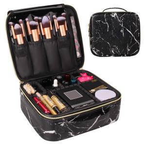 China Multipurpose Marble PU Cosmetic Bag With Adjustable Dividers wholesale