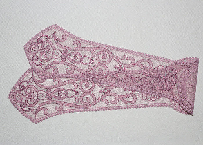 Purple Lace Collar Applique Floral Embroidered Tulle Mesh Trim For Neckline