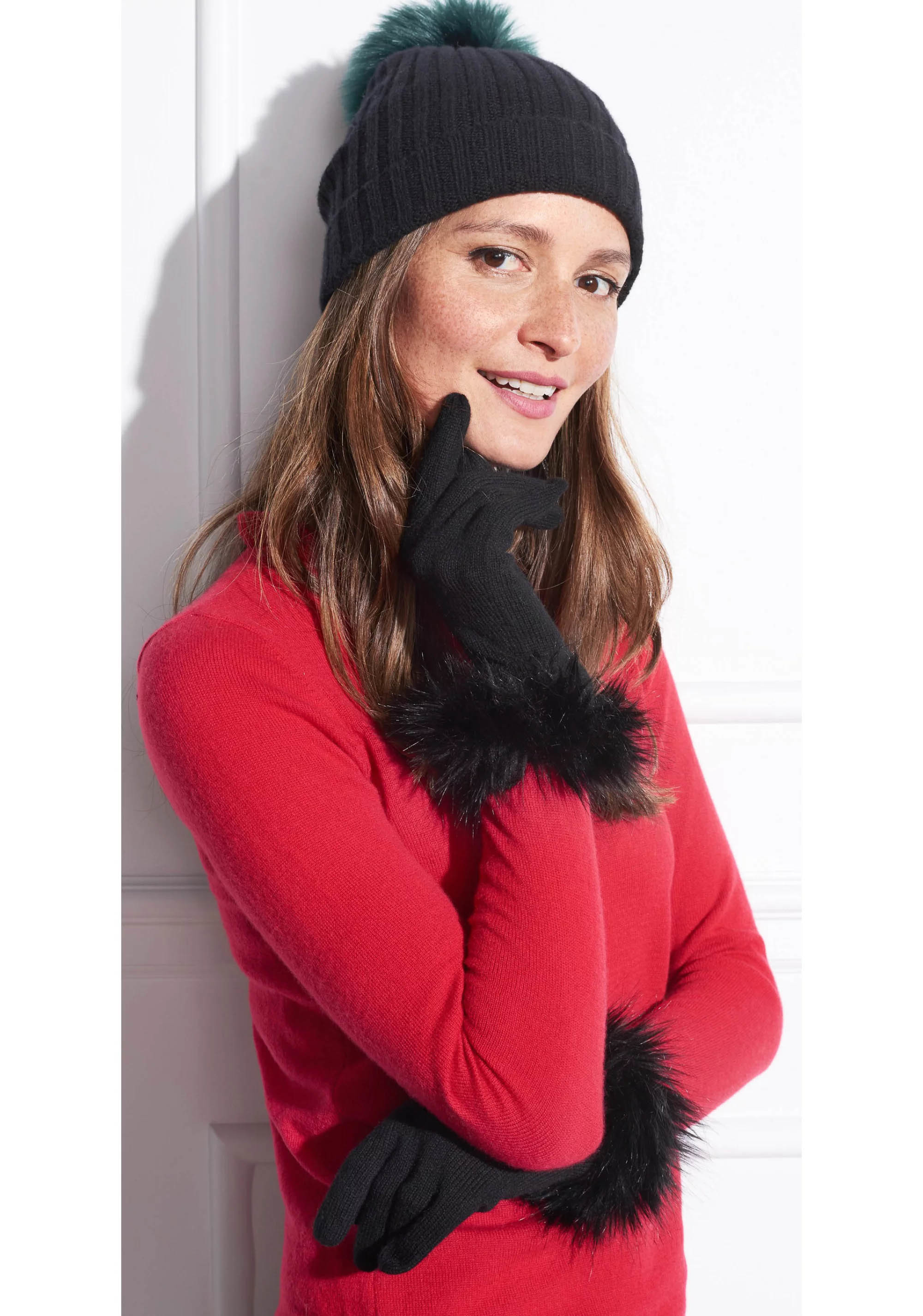 Casual Women Knitted Gloves With Fingers FUR CUFF Easy To Pair Winter Clothes