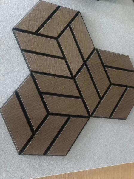 Wall Decoration Wood Veneer Acoustic Panels WPET Hexagon Slat Acoustic Wall