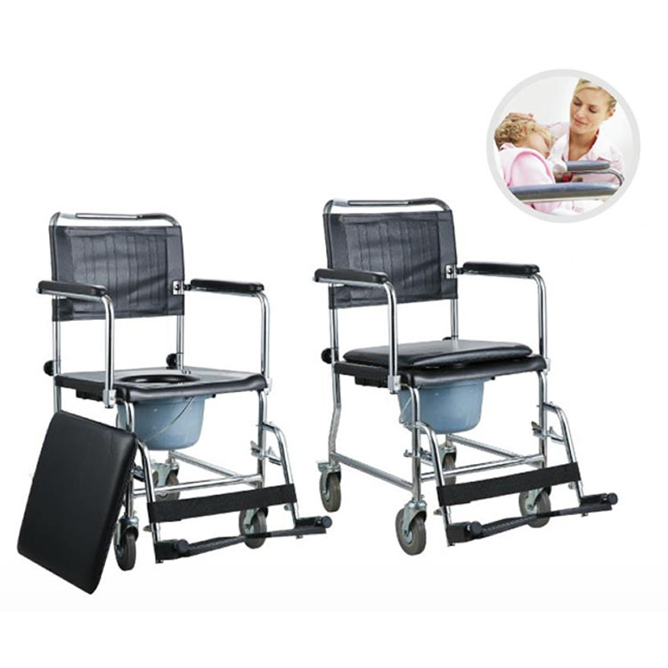 NPKA3503 Euro Mobile Commode Chair Steel Transfer Commode Wheel Chair With Bedpan