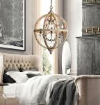 Retro Chandelier Lighting Industrial Hanging Pendant Lamp Globe Wooden