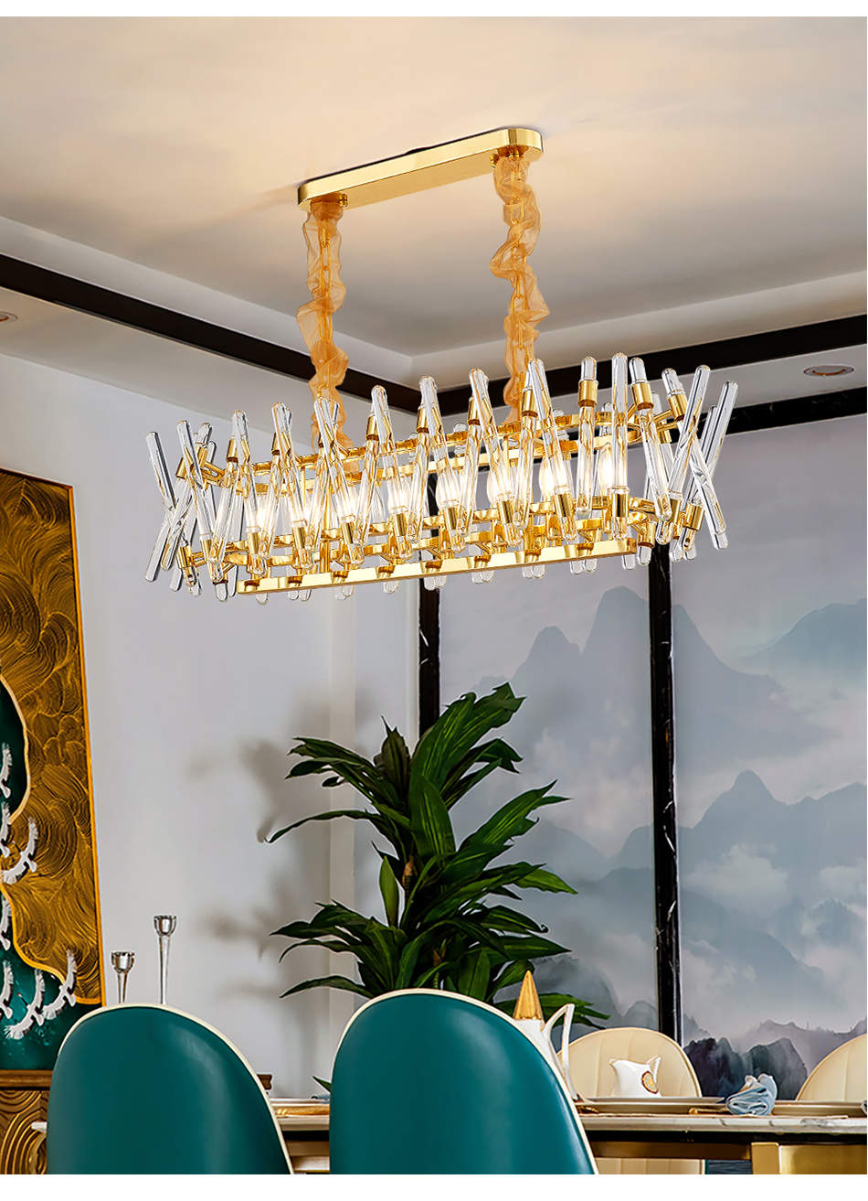 Luxury Kitchen Chandelier Modern Home Decor Hang Lamp Gold Rectangle ceiling light fixture(WH-CY-235)