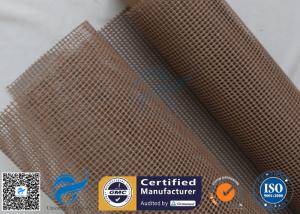 China Brown PTFE Coated Fiberglass Mesh Fabric 600GSM 1MM Conveyor Belt Cloth wholesale