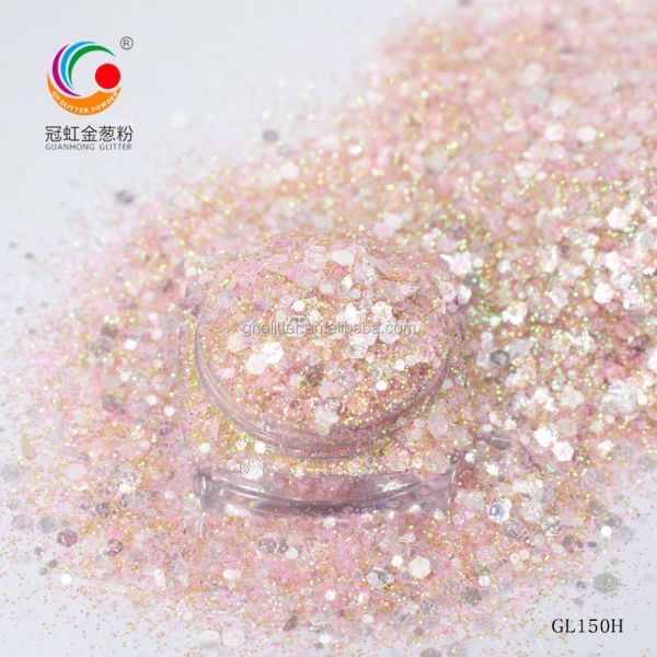Nail Decoration Polyester Hexagonal Holo Glitter Mix Rainbow Chunky Glitter For Christmas Supplies