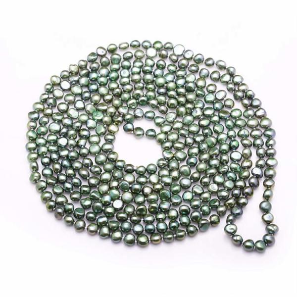 Green 7-8mm Freshwater Cultured Potato Shape Pearls Necklace 100 inches