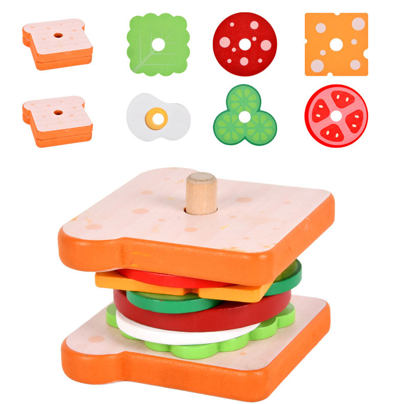 CPC CE Simulation Wooden Hamburger Sandwich Set Unisex Toy for Ages 0 to 24 Months