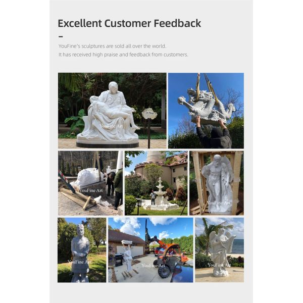 European Style Standing Marble Figure Stone Sculpture for Garden Lamp