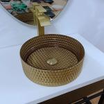 Round Gold Glass Vessel Sink Diamond Table Top Bowl Wash Basin Crystal Bathroom