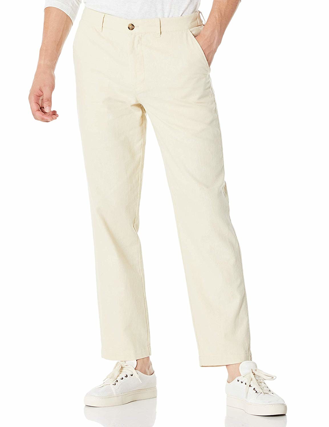 Drawstring Cropped Cotton Mens Casual Linen Pants Loose Leg Breathable