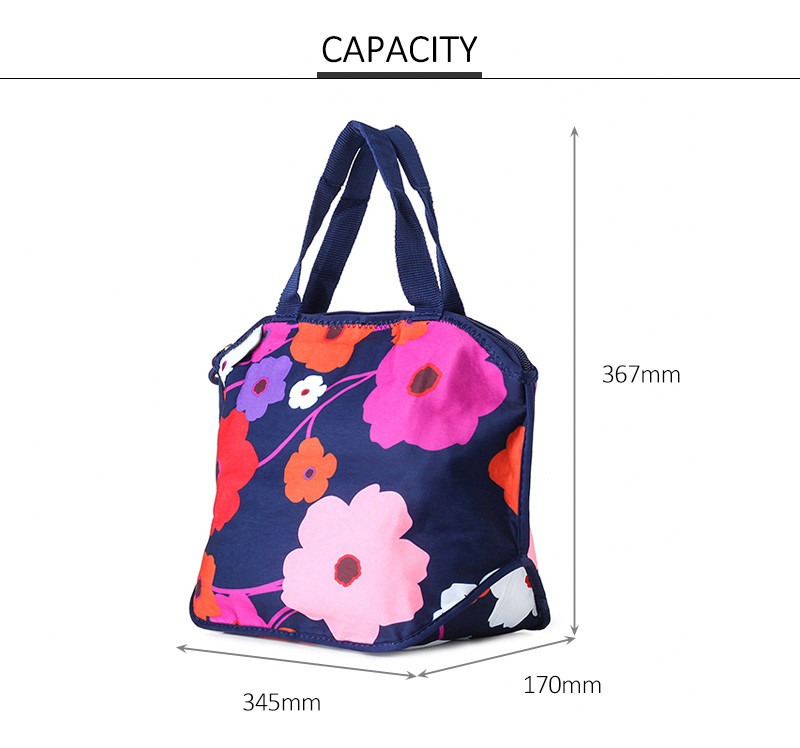 Large Capacity Flower Print Thermal Neoprene Lunch Tote