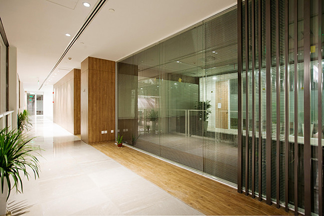 4.5M Fixed Double Tempered Glass Partition Wall Panels Black Sliver Frame