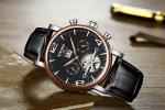 J030-4 KINYUED Mens Automatic Mechanical Watch Tourbillon Leather Waterproof