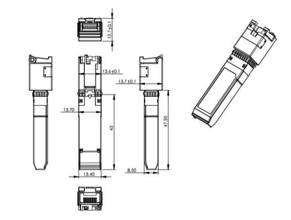 10GBASE-T SFP+ Copper Transceiver Compact RJ-45 connector assembly