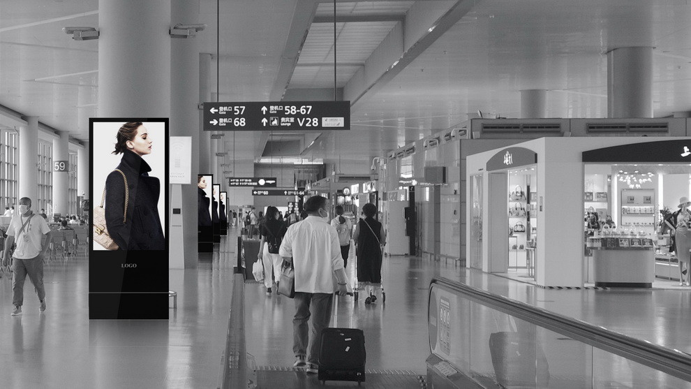 75 Inch Advertising Digital Signage Totem Free Standing Aluminum Profile For Airport