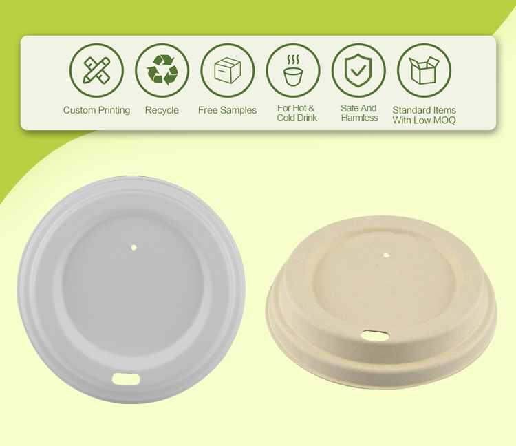 Biodegradable 80mm 90mm Sugarcane Bagasse Cups And Lids