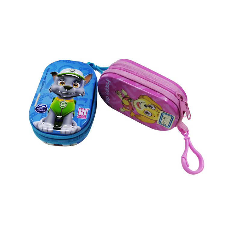 3D Embossing Cartoon Custom Tin Can Oval Zipper Metal Tin Box With Plastic Hanger