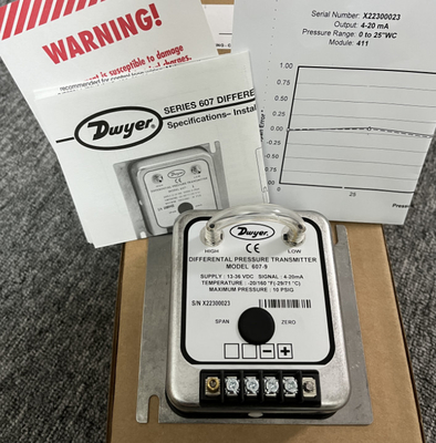 Dwyer 607-9 Differential Pressure Transmitter 0-25" w.c. ±0.5% Accuracy