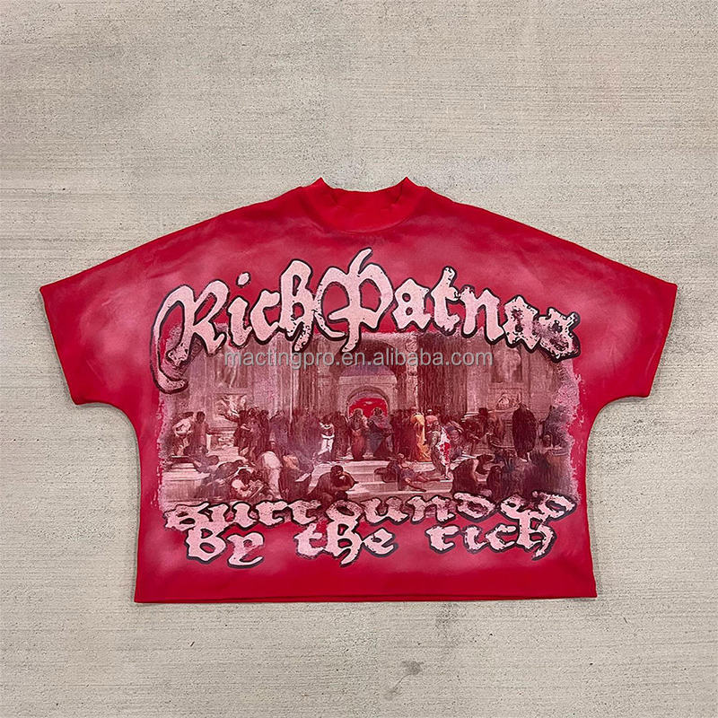 Men's Heavyweight T-shirt in Custom Pattern and Drop Shoulder with Character Print