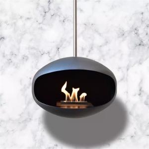 China Black Modern Indoor Ceiling Mounted Cocoon Hanging Bioethanol Stove Fireplace wholesale