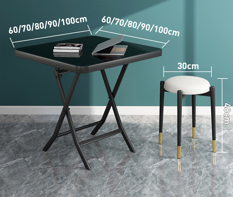 Outdoor Table Metal Tempered Glass Square Round Folding Foldable Coffee Dining Table
