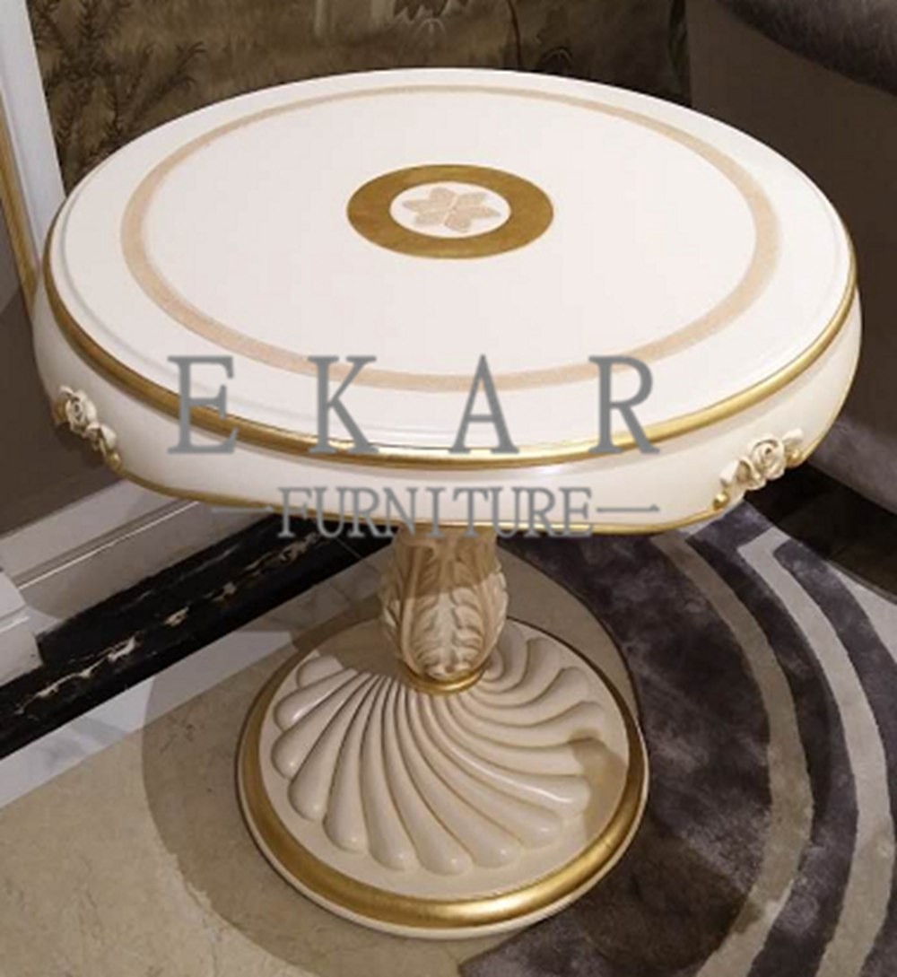Living Room Small Side Table White Classic Antique Round End Table