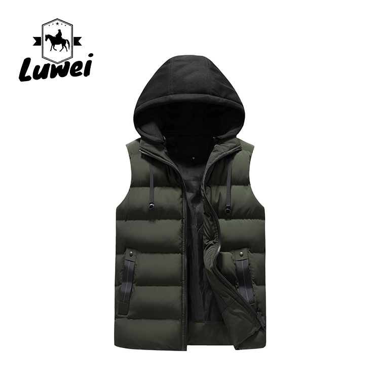 Men Sleeveless Bubble Hooded Padded Warm Utility Puffer Vest Men Hoodie Vest Waistcoat Mens Gilet
