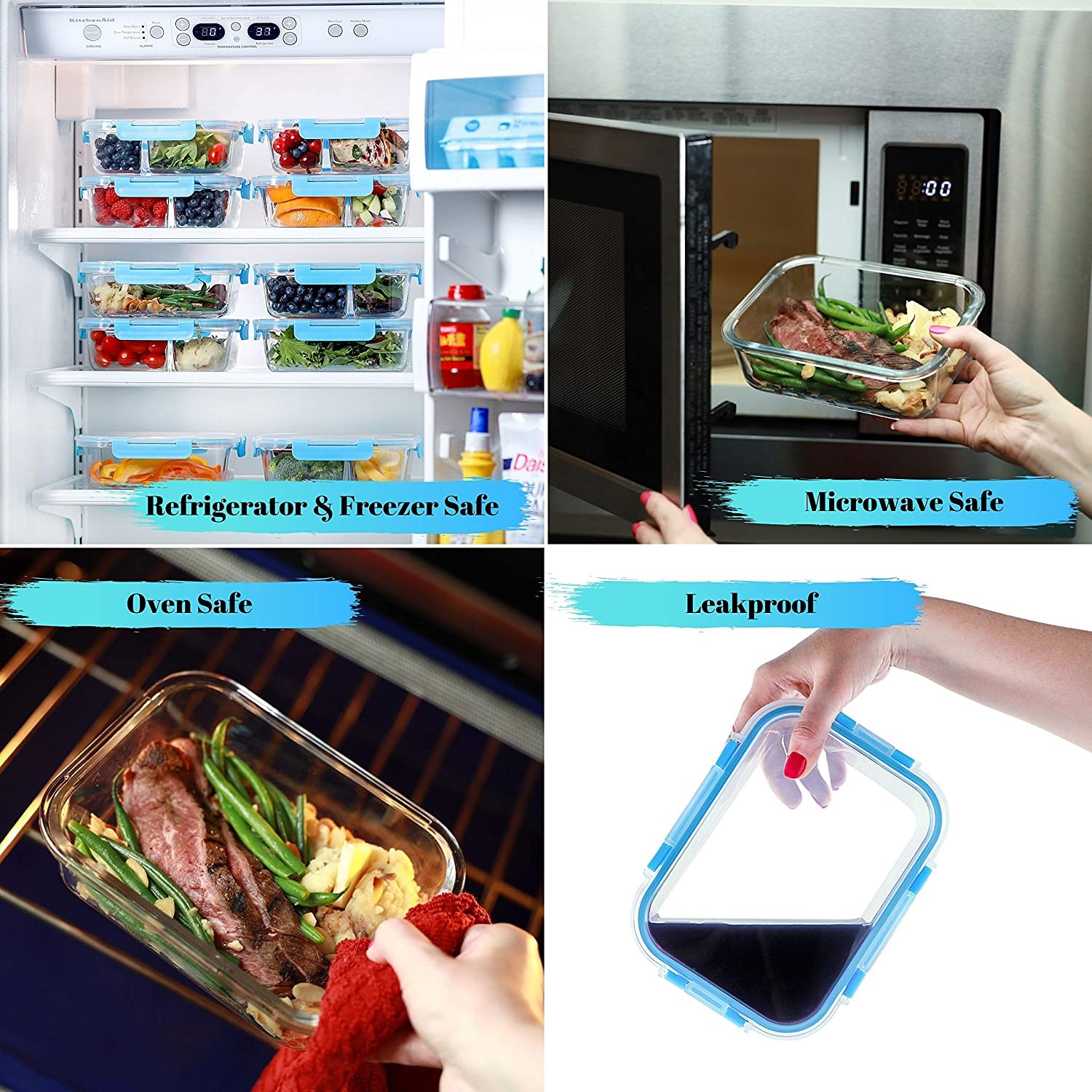 Borosilicate Pressed Glass Lunch Boxes With Locking Lids