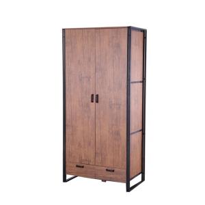 China Rustic Brown Industrial Wooden Modern Wardrobe Cabinet Closet 2 Doors wholesale