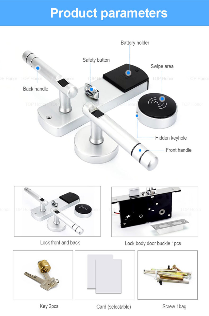 Digital Semiauto Handle Hotel Smart Locks Baking Vanish Aluminium Alloy Material