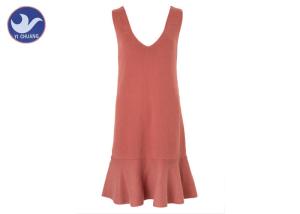 China V Neck Sleeveless Womens Knitted Dresses Sweaters Frills On Bottom wholesale