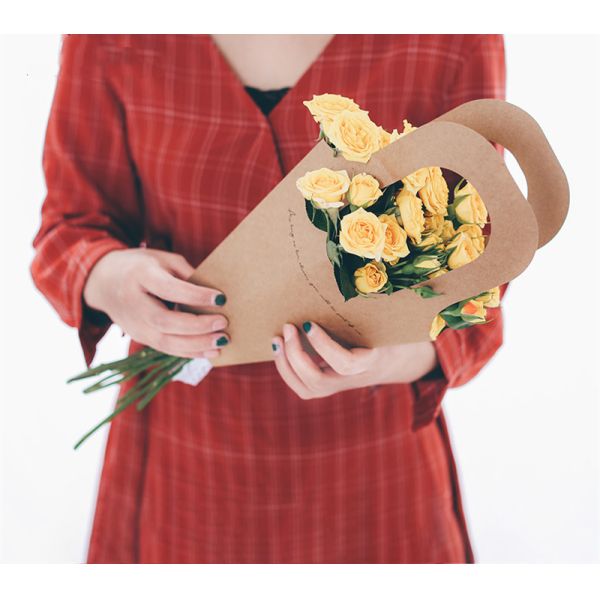 Portable Flower Carry Bag with Eco-Friendly Paperboard Carrier and Kraft Paper Handle