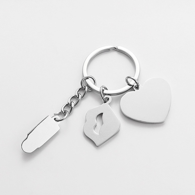 Stylish Key Ring Sublimation Blank Couple Keychain With Lipstick Lips Heart For Gifts