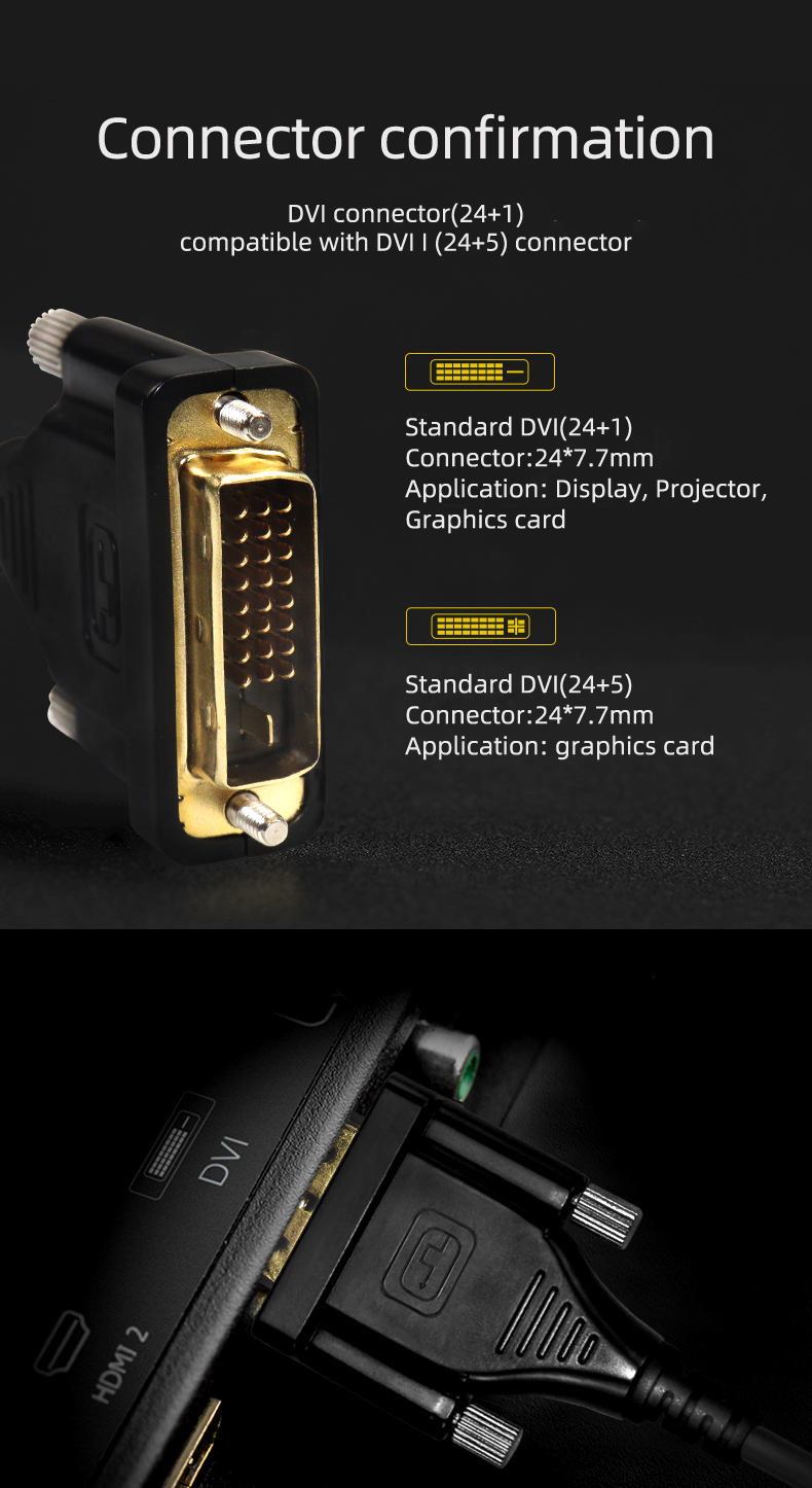 Poshshine factory DVI to DVI cable 1080p male to male DVI cable single channel