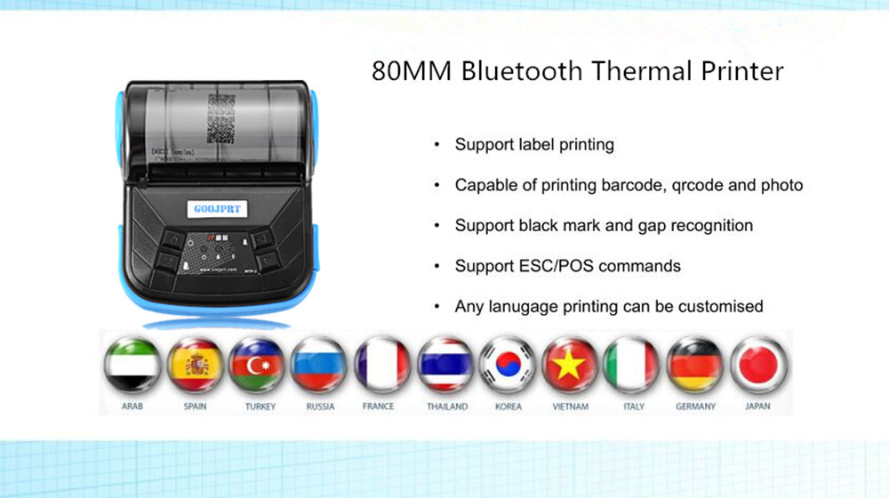Large Capacity Battery Portable Bluetooth Printer Exquisite Light Weight Structure