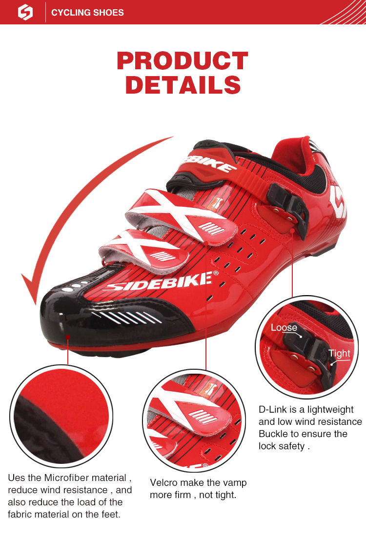 Red Lock Pedal Road Bike Cycling Shoes Red And Black Color Slip Resistance