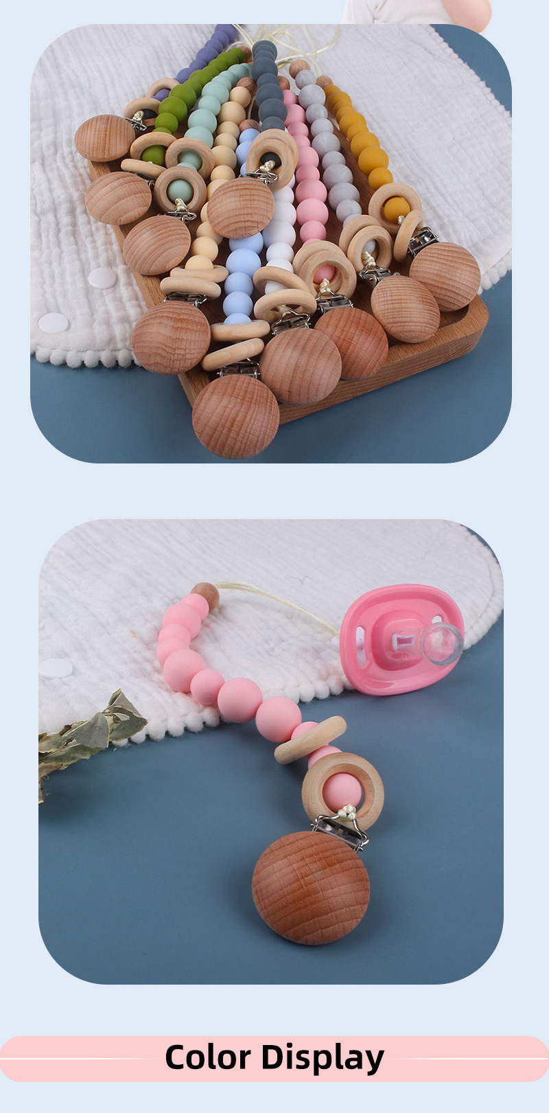 Toddlers Eco Friendly Silicone Pacifier Holder Beaded Pacifier Clip Heat Resistant