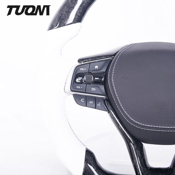 Honda Accord Forged Carbon Fiber Steering Wheel With LED Display White Leather