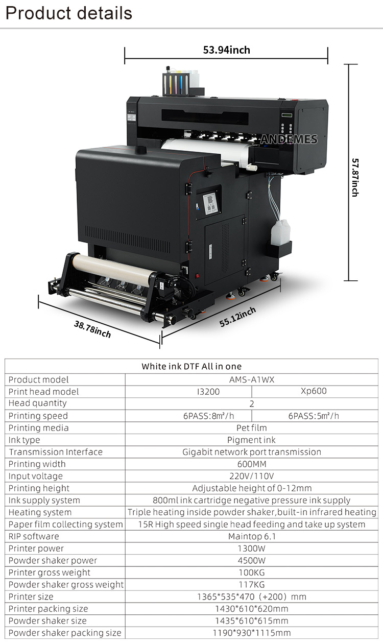Vertical Shaker and Oven Included 24 inch 60cm DTF Printer for Prints in Small Spaces