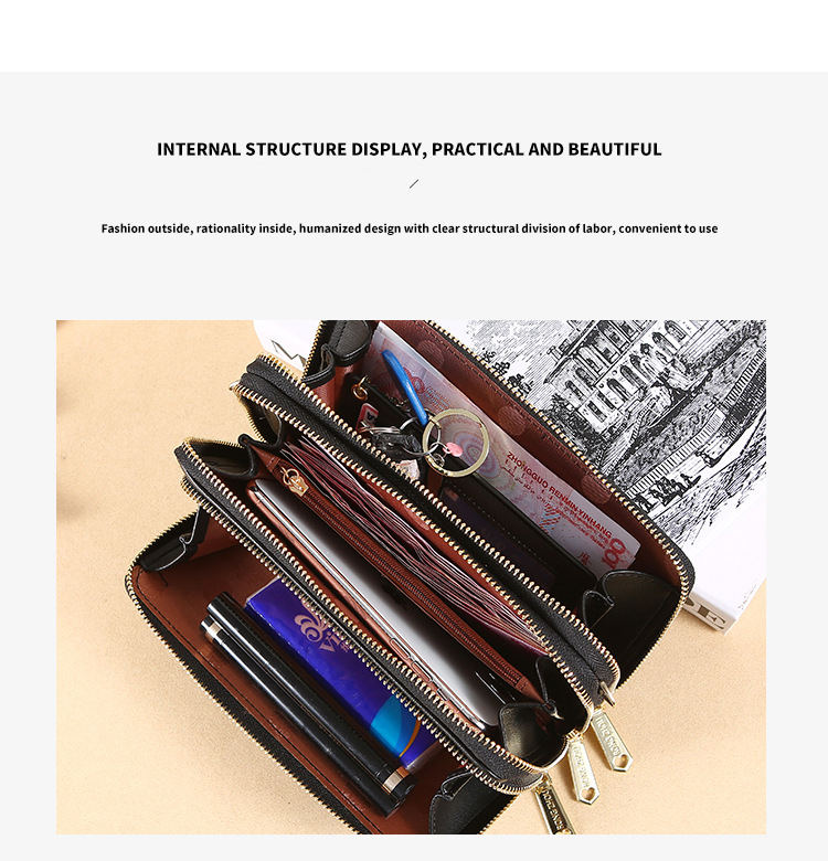 Fashion Long Wallet Double Layer Double Zipper Lady Shoulder Bag for All Seasons