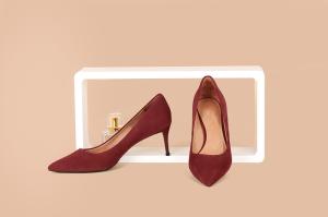 China Burgundy Workplace Women Pumps Shoes High Heel With Soft Genuine Suede Leather wholesale