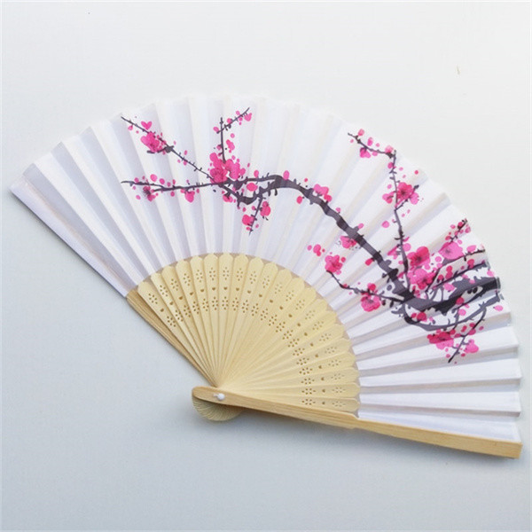 Small Foldable Festival Manual Colorful Fabric Bamboo Hand Fan With Assorted Flower Pattern