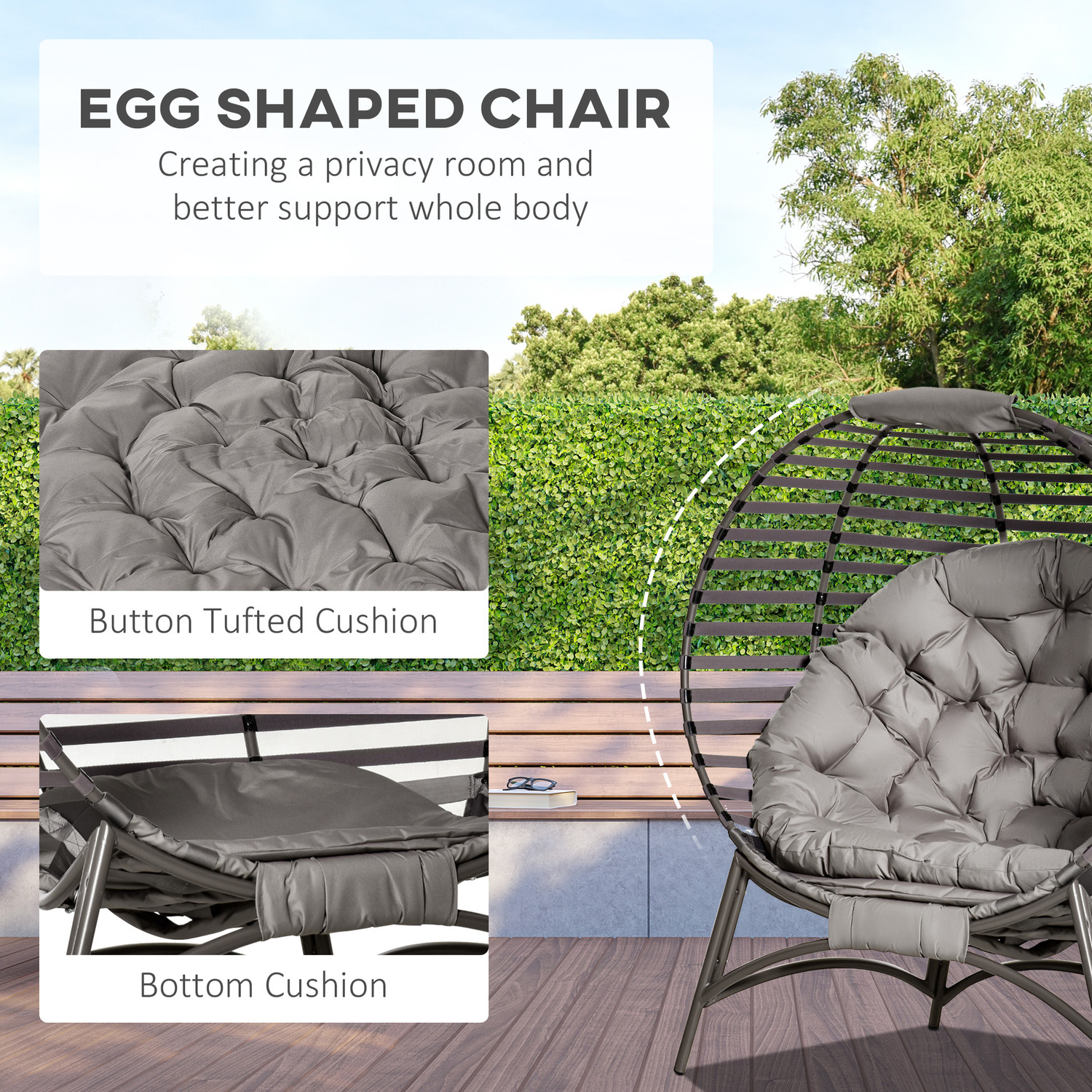 Upgrade Your Patio with AJUNION 2 Seater Egg Chair Foldable Steel Frame Modern Design