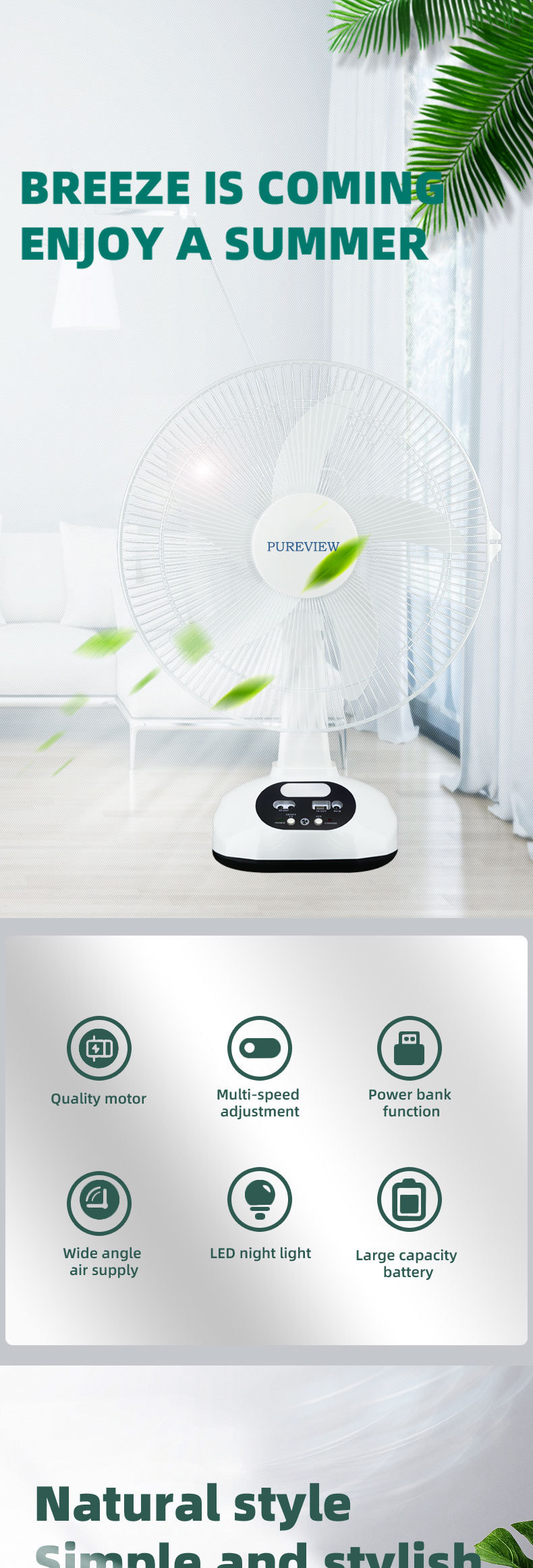 Table Solar Fan 12 inch Solar-Powered Energy-Saving Fan for Sustainable Clean Energy