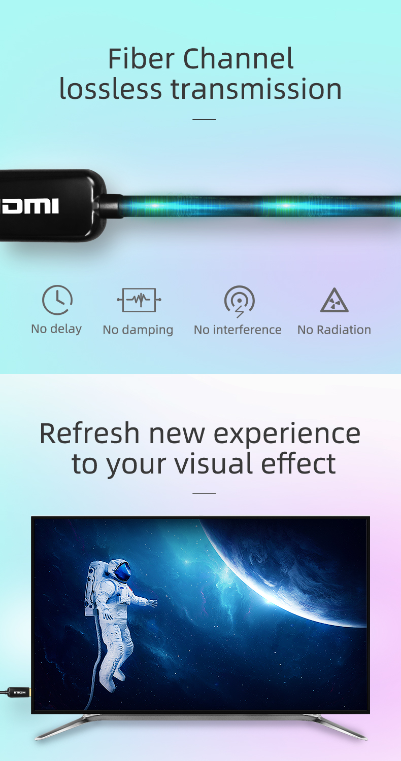 Custom Oem 50M home cavo Kabel 3D 1080p AOC tv power fiber optical HDMI 4K cable for gaming video audio HDTV