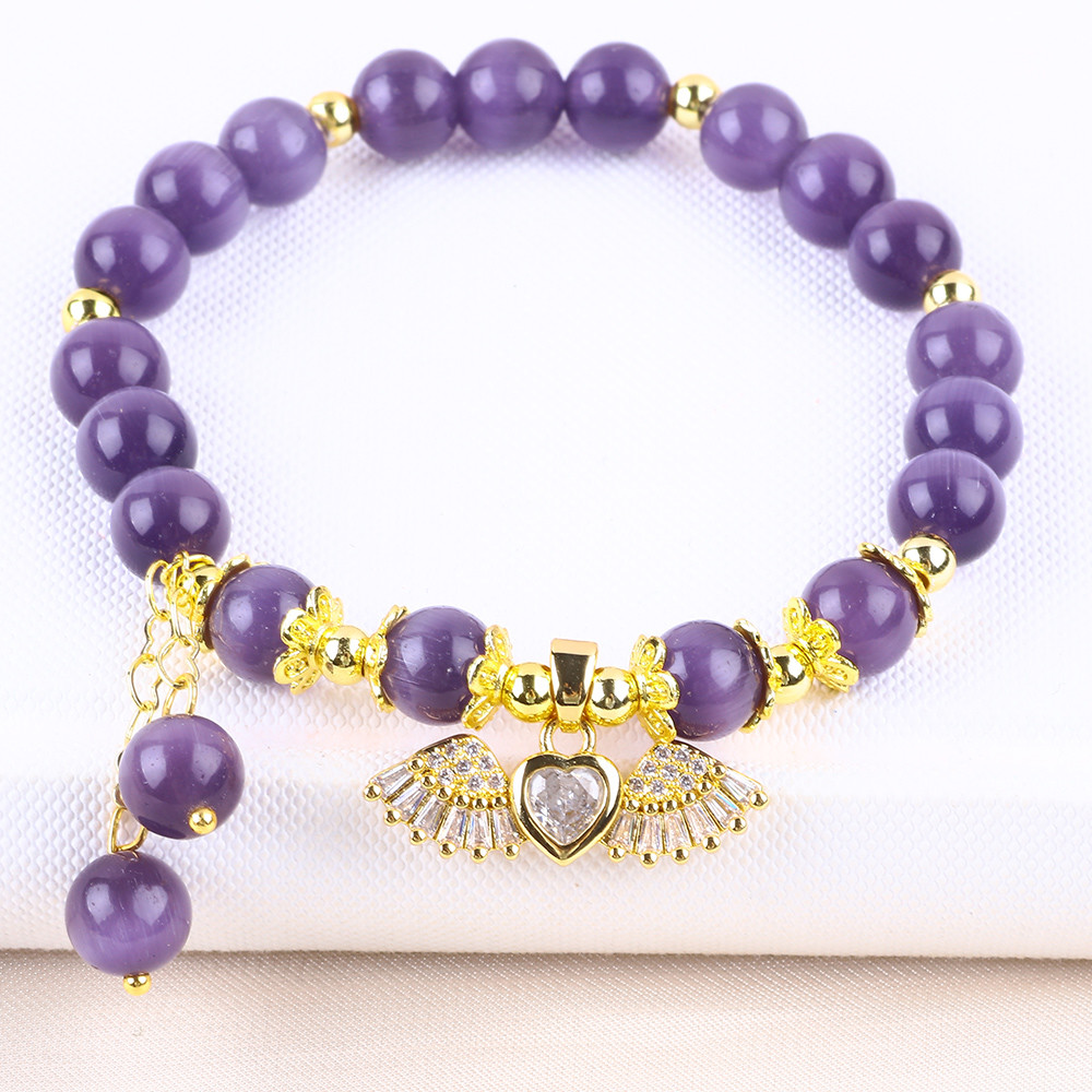 8mm Crystal Purple Cat Eye Bead Polished Gemstone Stretch Bracelets