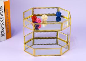 China INS Copper glass artifact double deck household kitchen shelving Bathroom organizer shelf ins cosmetics box cover wholesale